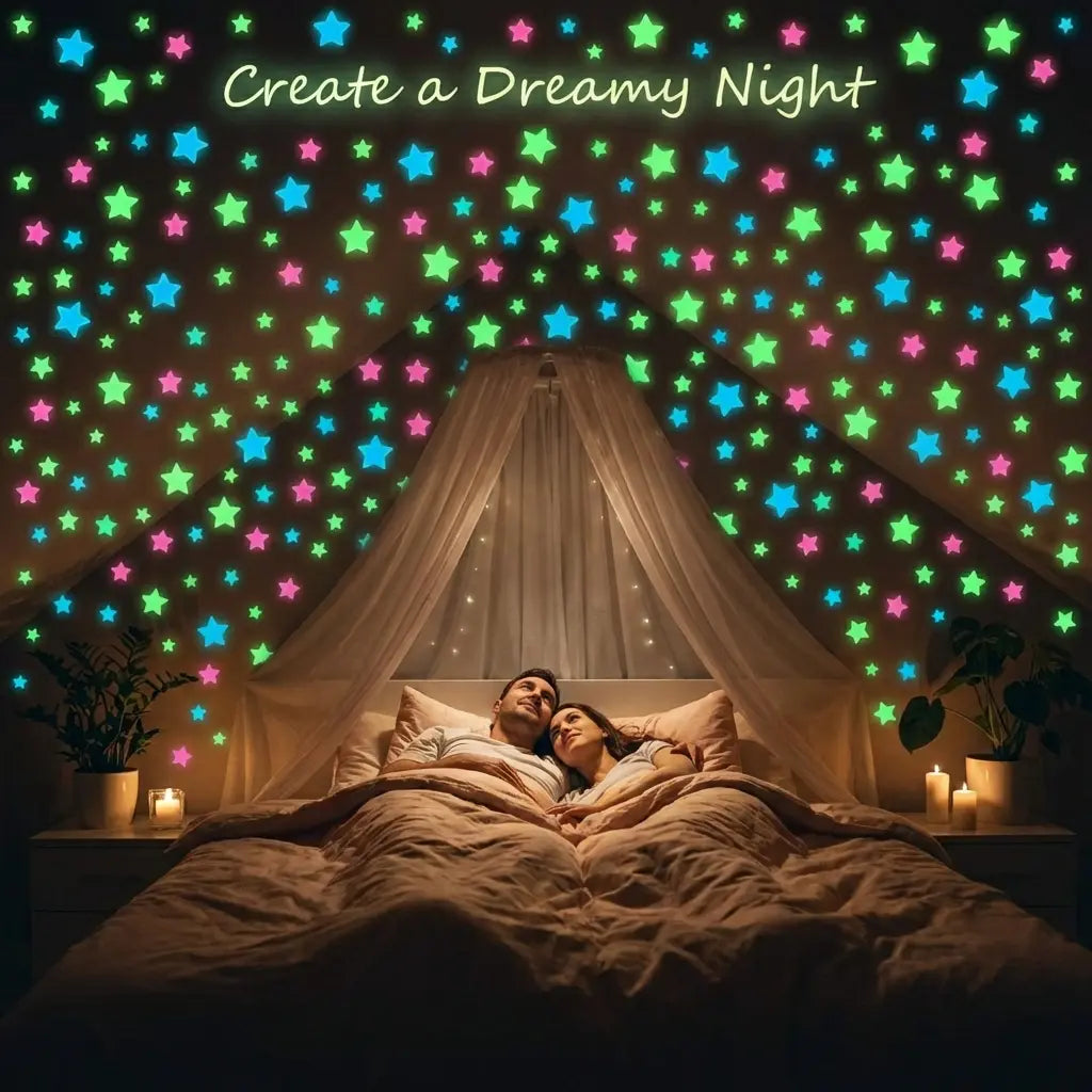 100/200/300 Glow in the Dark Stars Stickers Mixed Color Luminous Fluorescent Reusable Plastic Wall Stickers Ceiling Stars Decal Space Galaxy Night Sky Bedroom Ceiling Decor Kids Room Nursery Home Decor