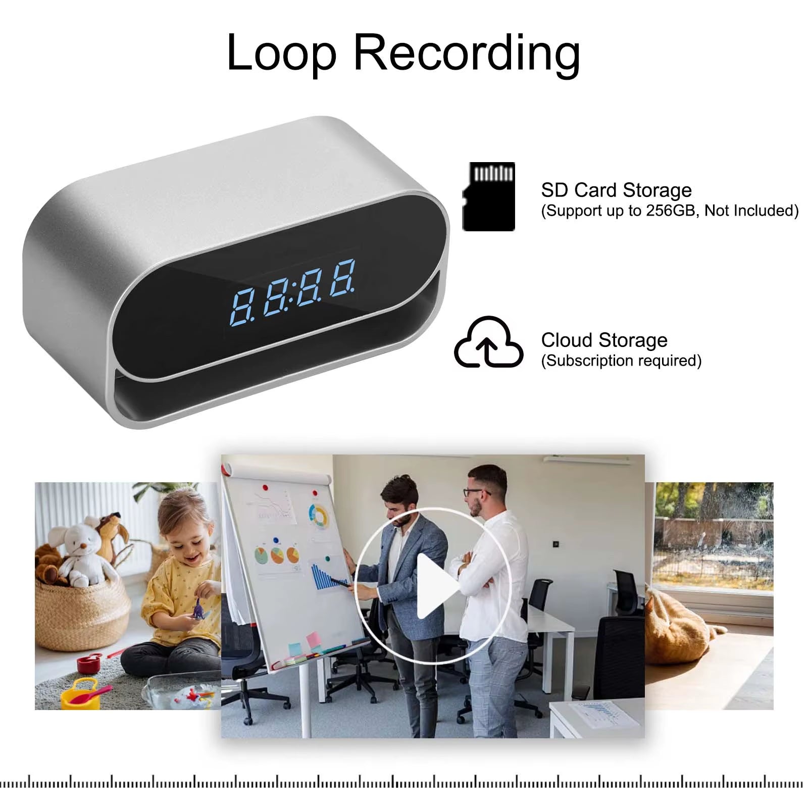 4K HD Camera Clock - Covert Surveillance Camera with Wifi, Night Vision, Motion Detection, Remote View, Recording, App, Battery